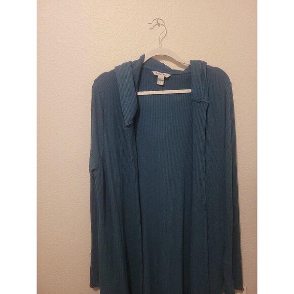 Athleta Harmony Pose Long Lined Wrap Hooded Cardigan Borealis Green  Wmn XL - Picture 3 of 12